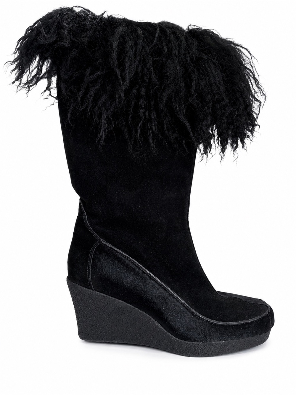 Calvin Klein Ranger Black Suede Fur Wedge Boots Size 9.5